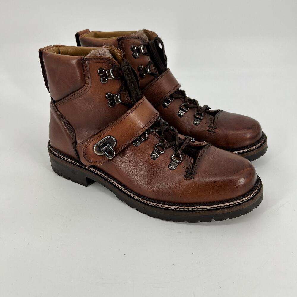 Massimo Dutti Men’s Hiking Boots EU 43 US 10-10.5 Brown Leather Lace Up Buckle